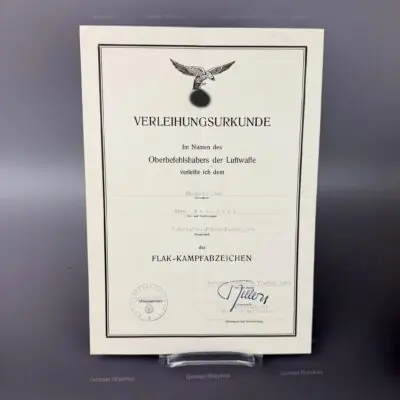 Flakabzeichen Luftwaffel Urkunde General Keller