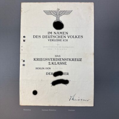 Kriegsverdienstkreuz KVK Urkunde A4